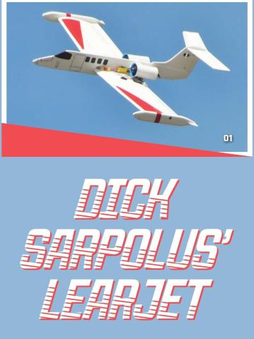 White and red Learjet model flying against a blue sky
